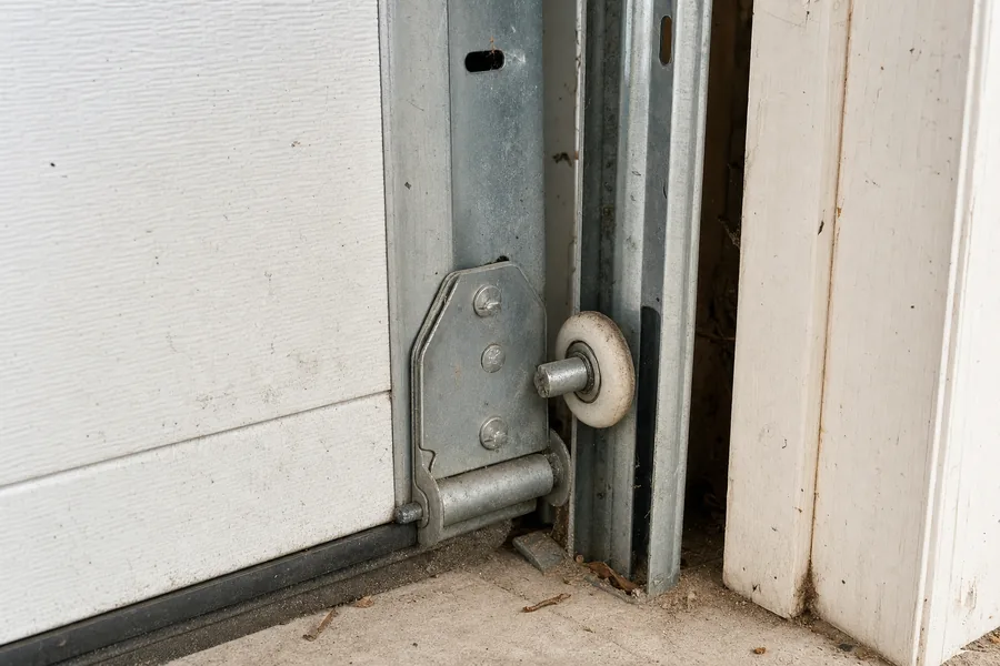 Garage door roller seated in its track in Kansas City, MO